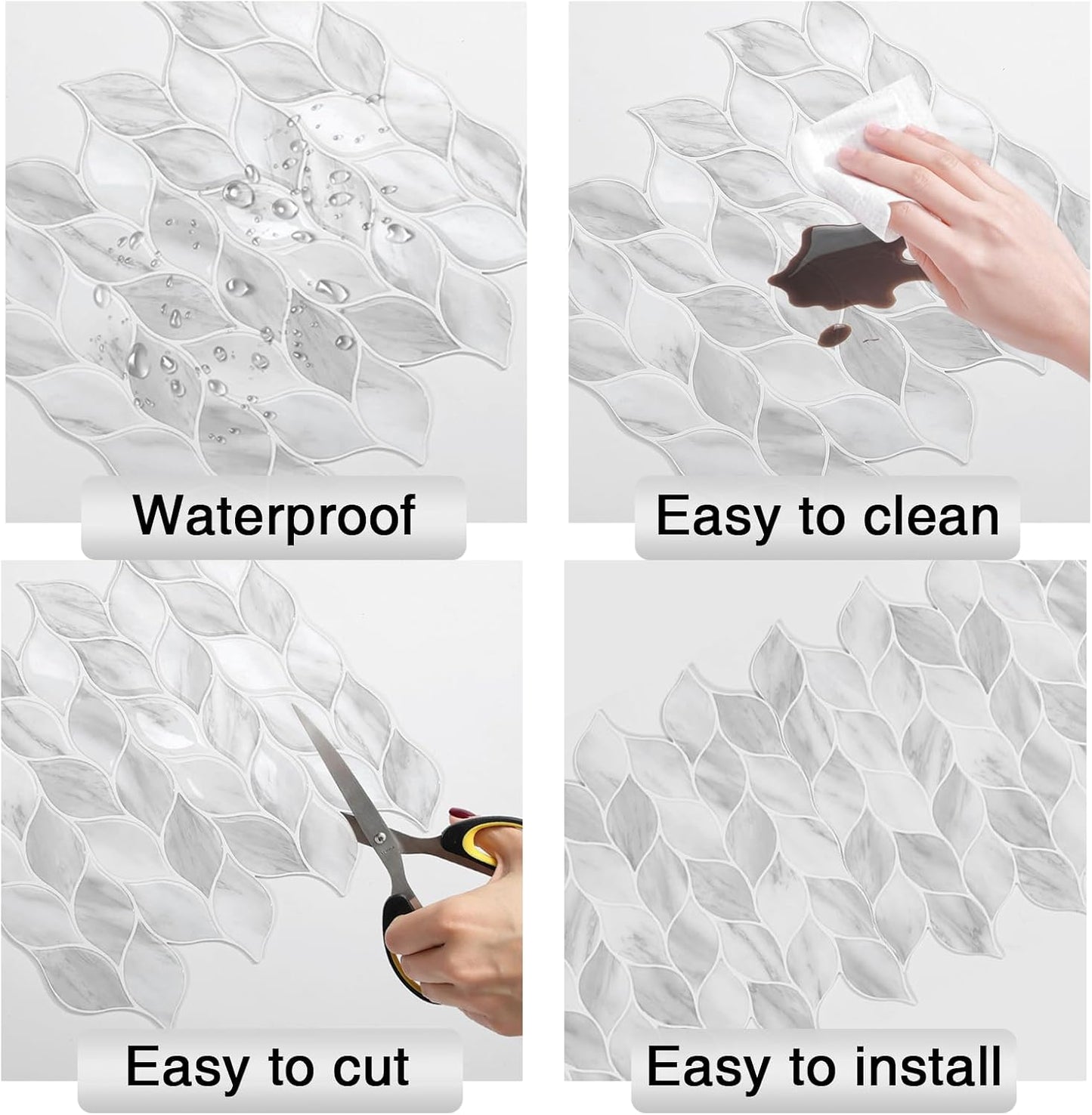 Tilingview 10 Pcs Vinyl Leaf Peel and Stick Tile for Kitchen Backsplash, Premium Self-Adhesive Tiles Plastic Wall Stickers Art Mosaics (Blue Gray)
