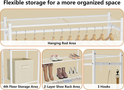 Wardrobe Closet,Portable Clothes Rack with 4 Tiers Shelves,Freestanding Closet Organizers and Storage System with Hanging Rods,Steel Clothing Rack Suitable for Cloakrooms,Bedrooms,Entrances,etc.Black