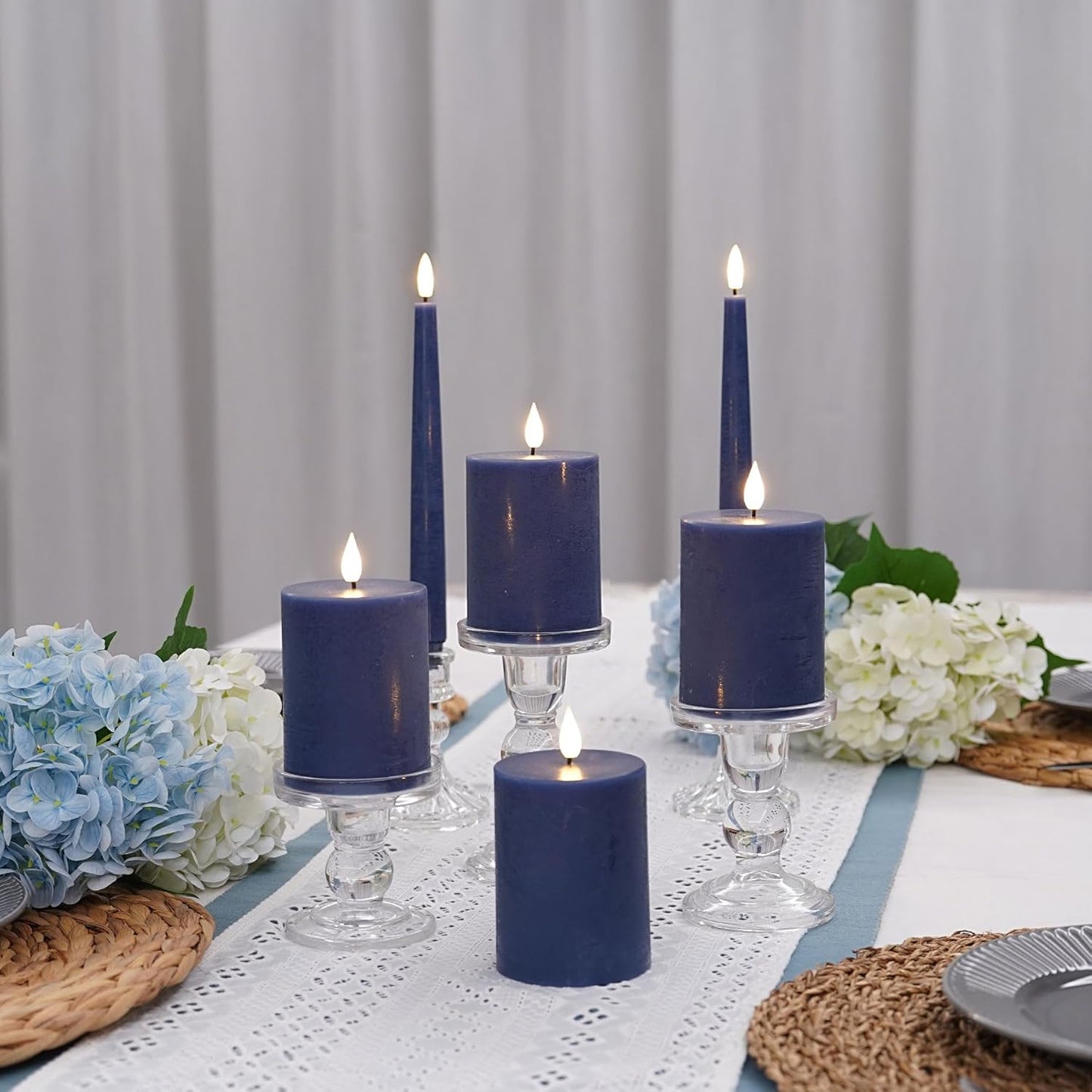 Fanna Flameless LED Pillar Candles with Timer for Wreath, Battery Operated Rustic Wax Candles with Remote for Christmas, 8 Batteries Included - Set of 4 (D 3" x H 4") - Ivory