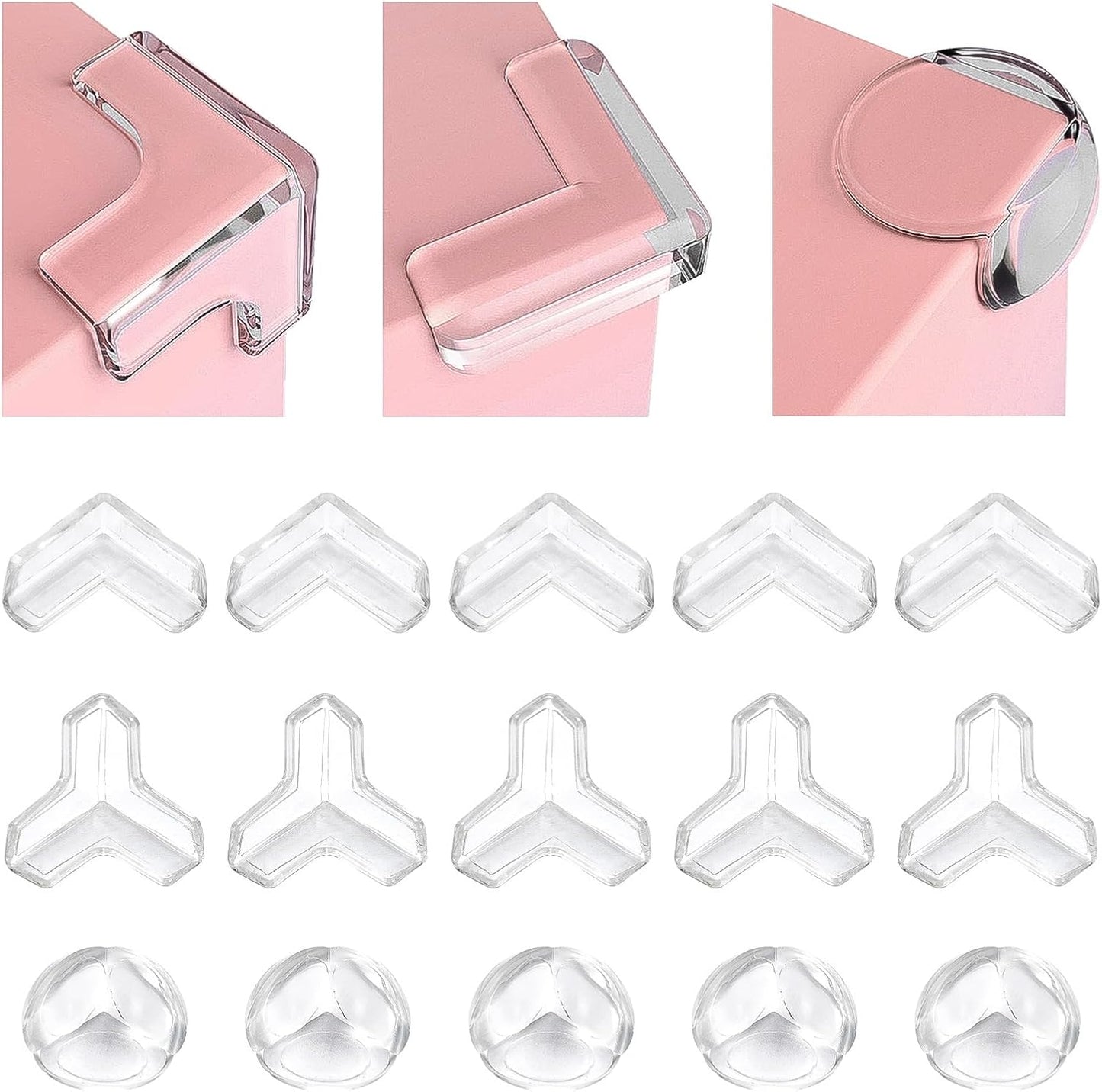 28 Pcs Corner Protectors for Baby, Furniture Corner Guards & Bumpers Clear | L, T, Round Shape