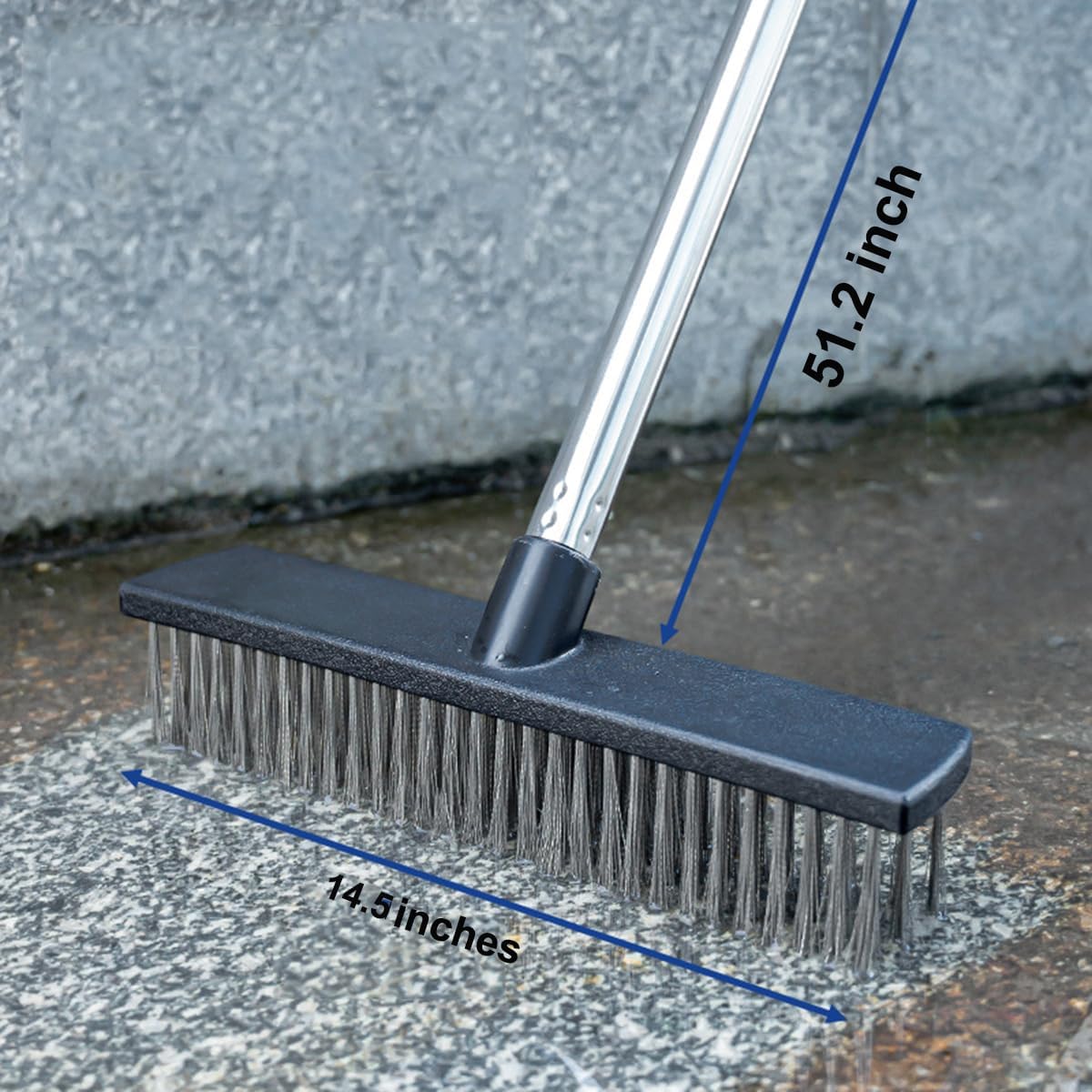 Heavy-Duty Push Broom Brush - Perfect for Bathroom, Kitchen, Patio, Garage, Deck, Concrete, Wood, Stone, and Tile Floors (10.6" Stainless Steel Bristle-Black)