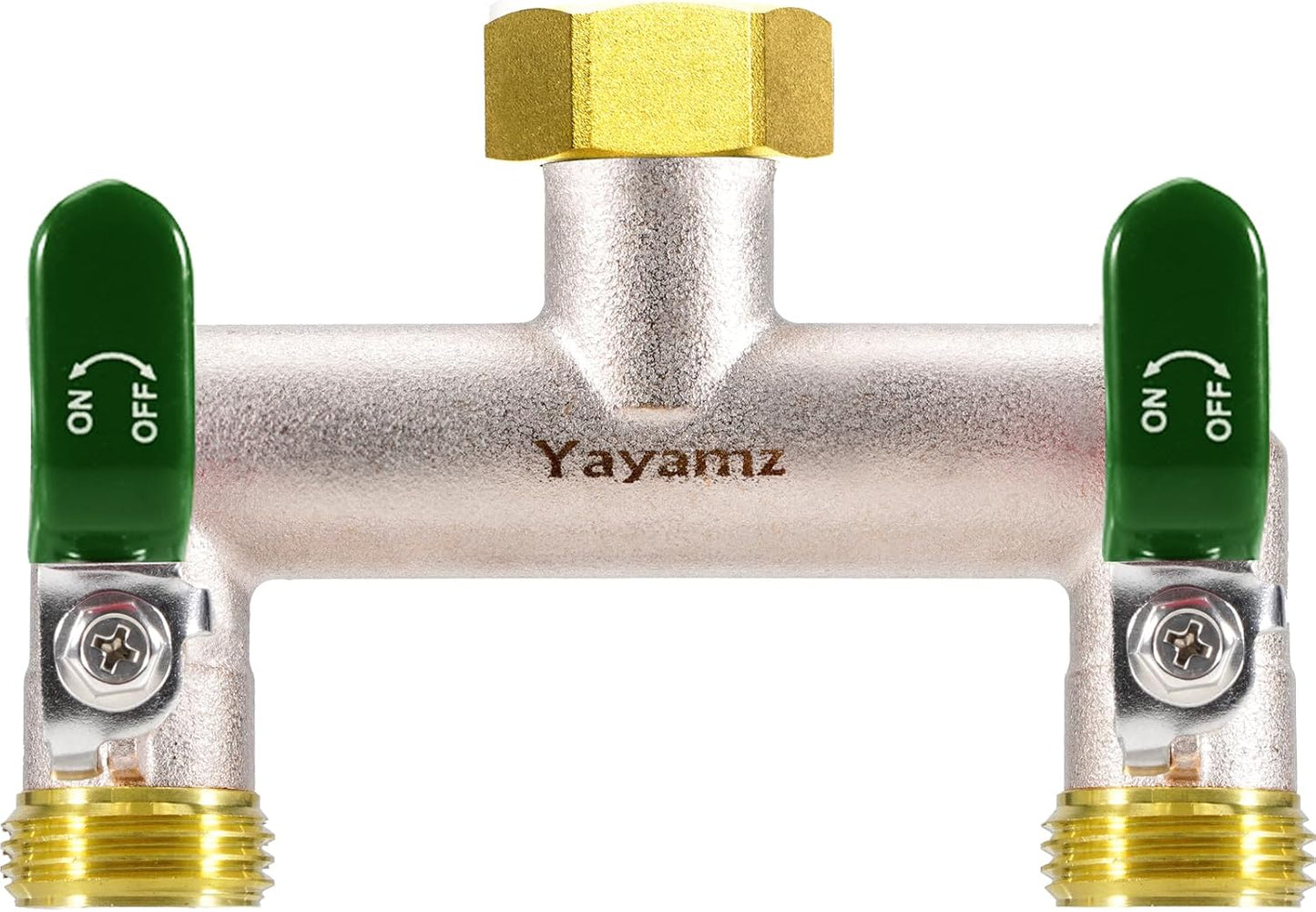 Garden Hose Splitter, 3/4” Rust and Freeze Resistant Outdoor Hose Manifold with 2 Red Extra Long Handles Faucet Adapter-Heavy Duty Brass Nickel Plated 2-Way Valve