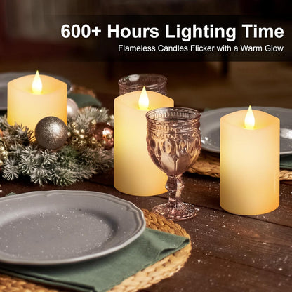 3x4 Flickering Flameless Candles Set of 3,Real Wax Pillar LED Candles,with Timer,4 inch Flameless Candles with Remote,for Party Wedding Holiday Home Decor,Ivory