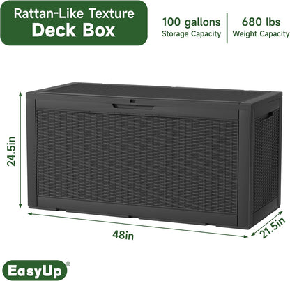 230 Gallon Large Outdoor Storage Box Waterproof, UV Resistant Resin Deck Box with Hydraulic Rod & Lockable Latch for Patio Furniture, Outside Storage Box for Garden Tools, Patio Cushions, Black