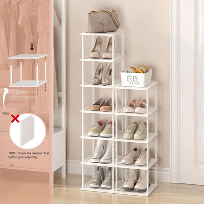 MHXW SXPN Bamboo Free Standing Shoe Rack Shelf Multi Tier Tall Wooden Stackable Shoes Rack Organizer for Closet Front Door Entrance Narrow Vertical Shoe Storage (Nature, 7 Tiers)