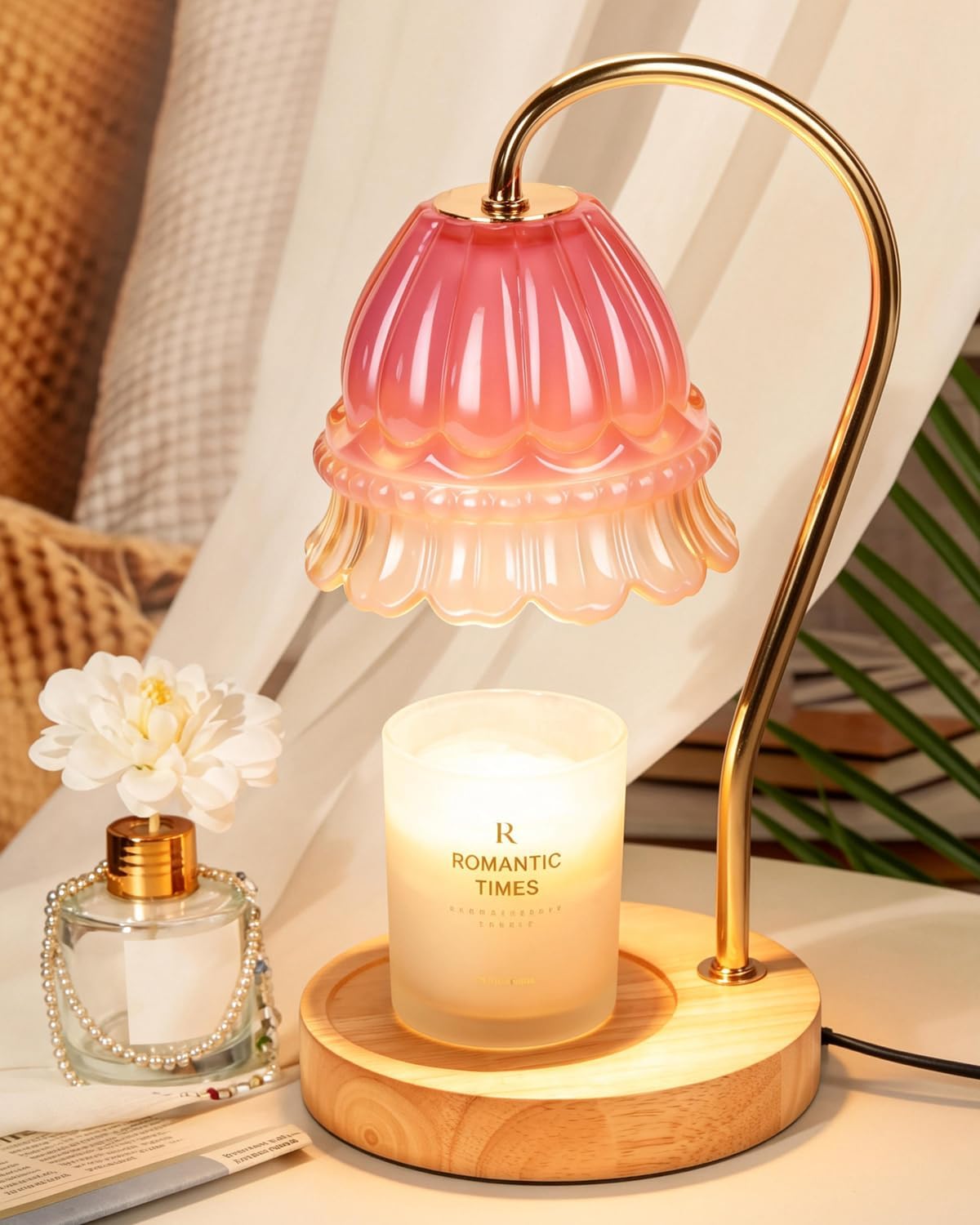 Funistree Flower Candle Warmer Lamp with Timer, Dimmable Candle Lamp Warmer, Christmas Birthday Gifts for Women Mom Her, Housewarming Home Decor, Lotus Wax Warmer for Yankee Candles - Lily Amber