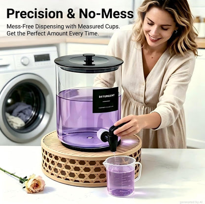 Glass Laundry Detergent Dispenser,1 Gallon Large Liquid Soap 2 Pack(Gold) | Complete borosilicate jars set with leakproof spigots, protective silicone mats, minimalist labels, and dosing cups