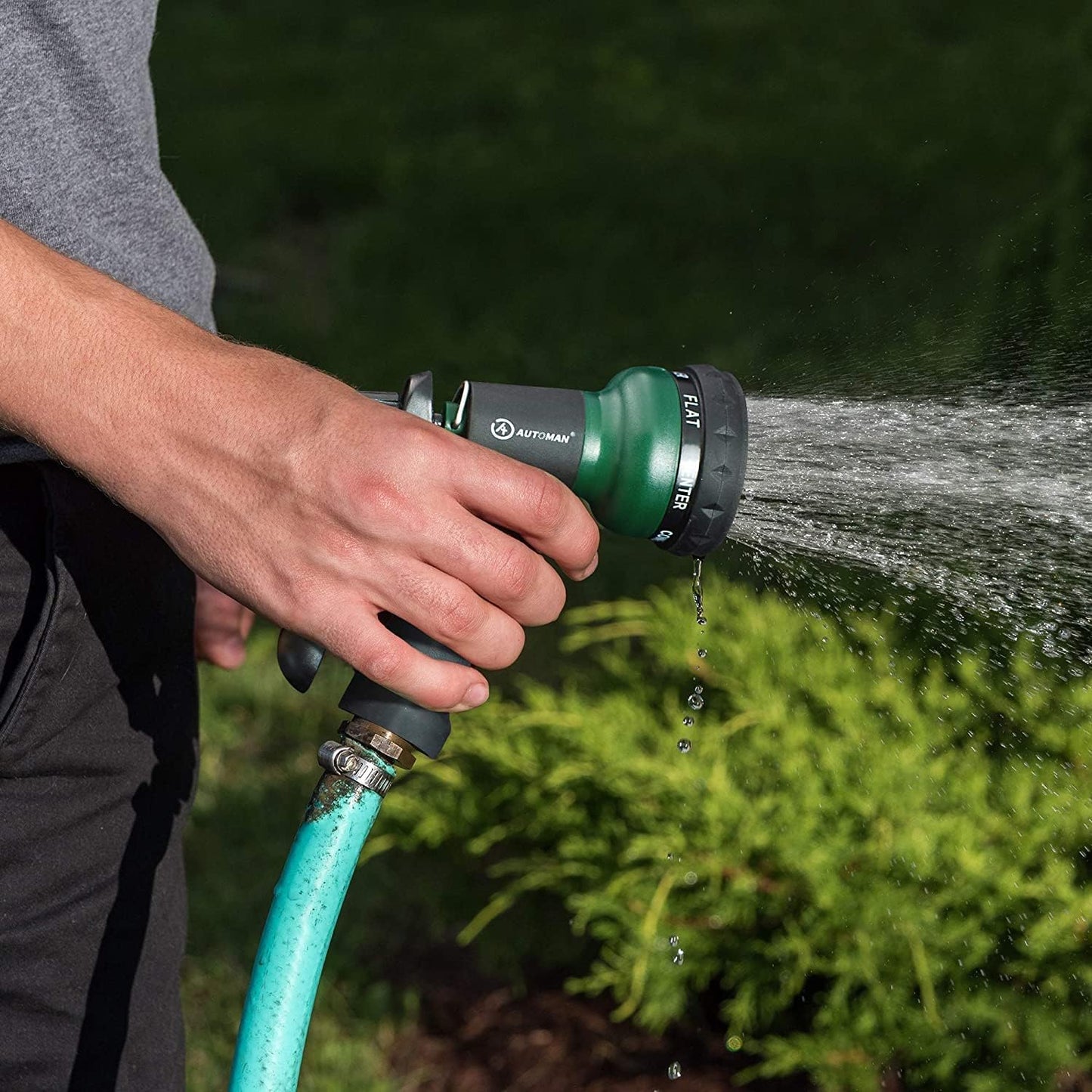 AUTOMAN Garden Hose Nozzle - 2 Pack, 100% Metal High Pressure Spray Nozzle, Labor-Saving Design, Heavy Duty for Garden Watering, Car Washing, Window Cleaning, Pets Bathing