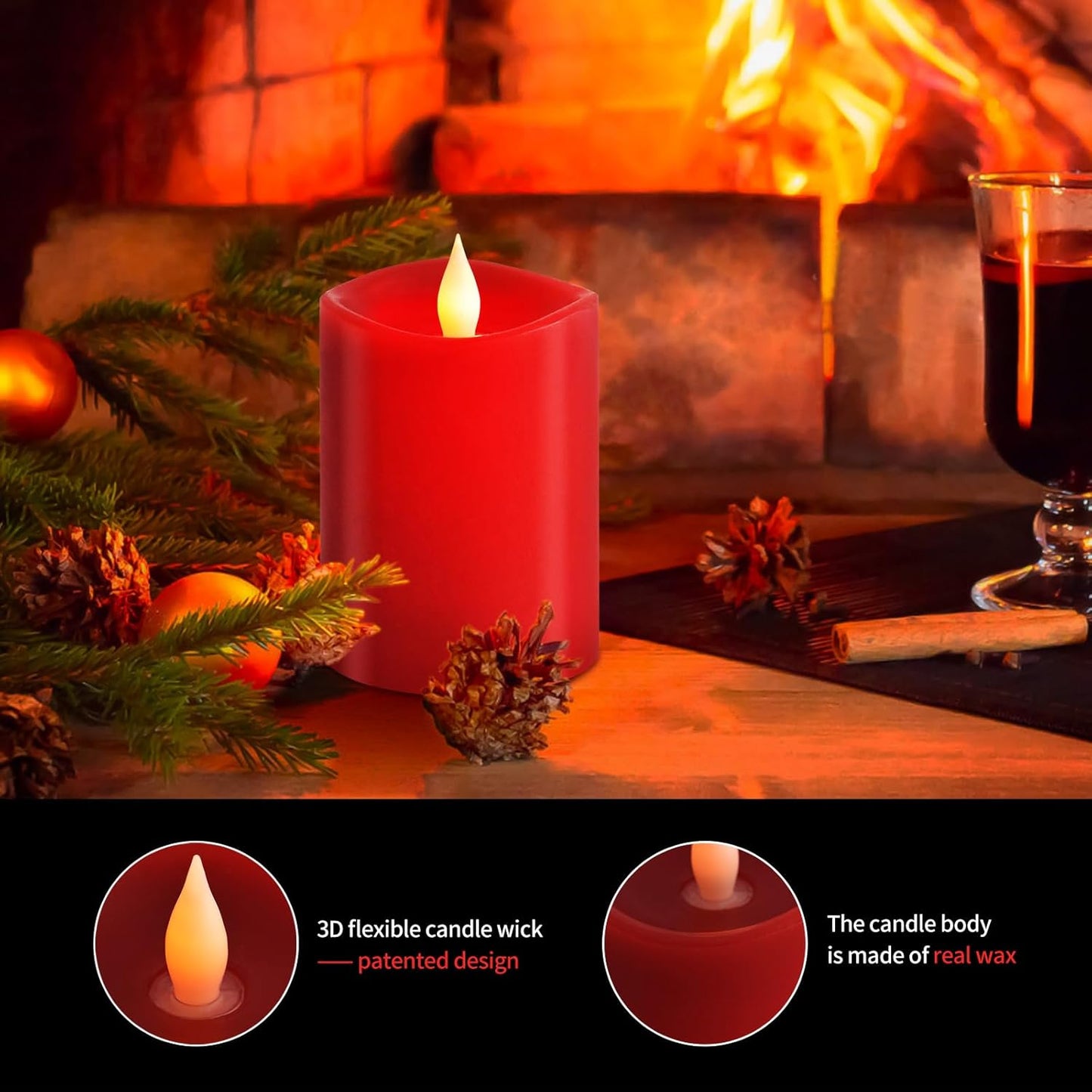 3x3 Flickering Flameless Candles Set of 2, 2AA Battery Life 600 Hours Battery Candles Flickering with Timer,3 inch Flameless Candles with Remote for Indoor/Outdoor, Ivory
