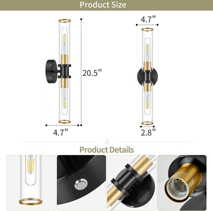 Wireless Wall Sconces with Remote Control, Battery Operated Wall Sconce Set of 2 with Timer, Gold Rechargeable Dimmable Glass Wall Lights for Living Room Bedroom Hallway Entryway 3000K, 20.5 Inch