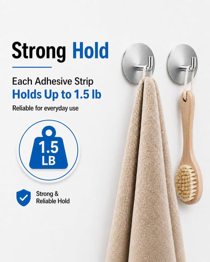 Removable Towel Hooks for Bathrooms, Heavy Duty Adhesive Hooks for Walls No Damage, Black Home Storage Hooks for Inside Shower, Sticky Hooks for Hanging Robe Coat Loofah Clothes Kitchen, 14Pcs Sus304