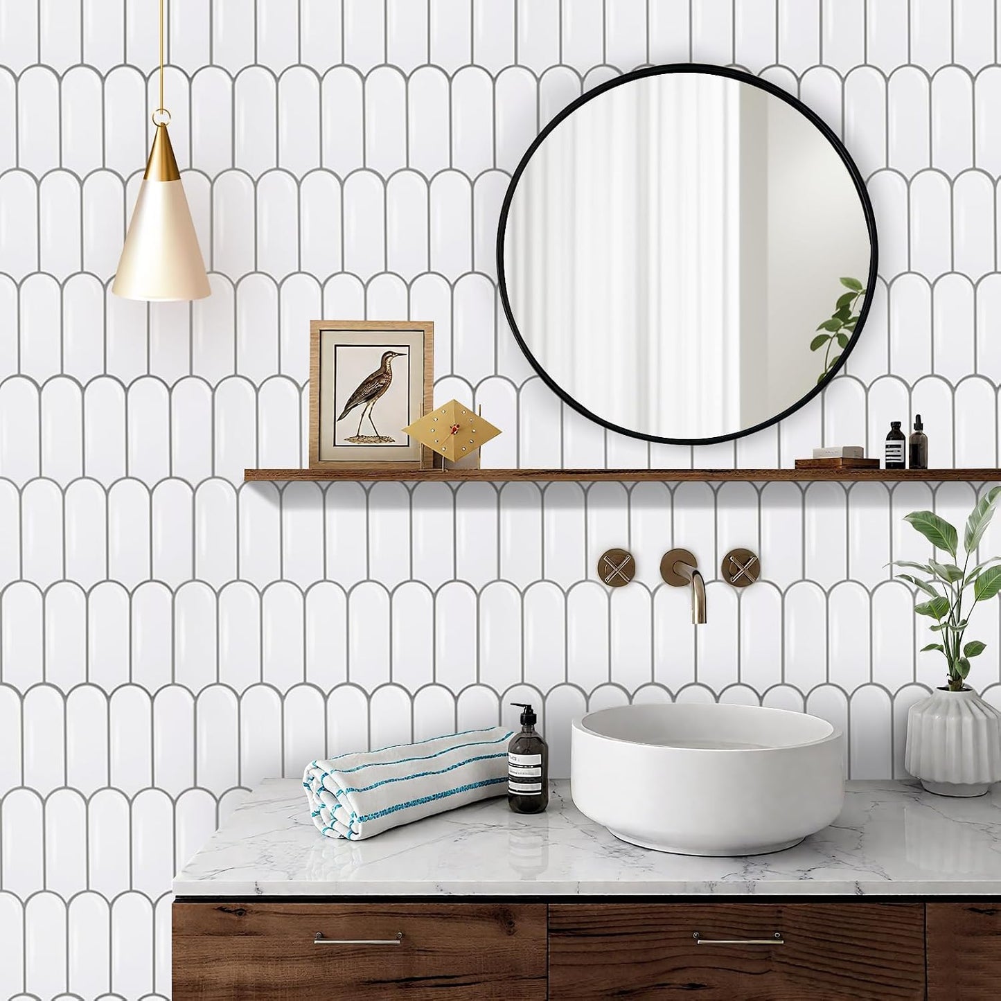 20 Sheets Peel and Stick Tile Backsplash - Waterproof & Removable Self Adhesive Wall Tiles with Realistic Tile Look for Kitchen, Bathroom, RV (12x12 Inch)