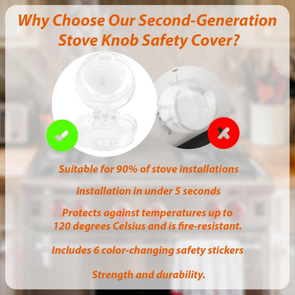 6pcs Stove Knob Safety Covers for Child, Baby Proofing Gas Oven Knob Locks with Heat Alert Stickers Gas Safety Covers for Kids and Pets Proof, Diameter Under 6.5cm/2.56in (Clear)
