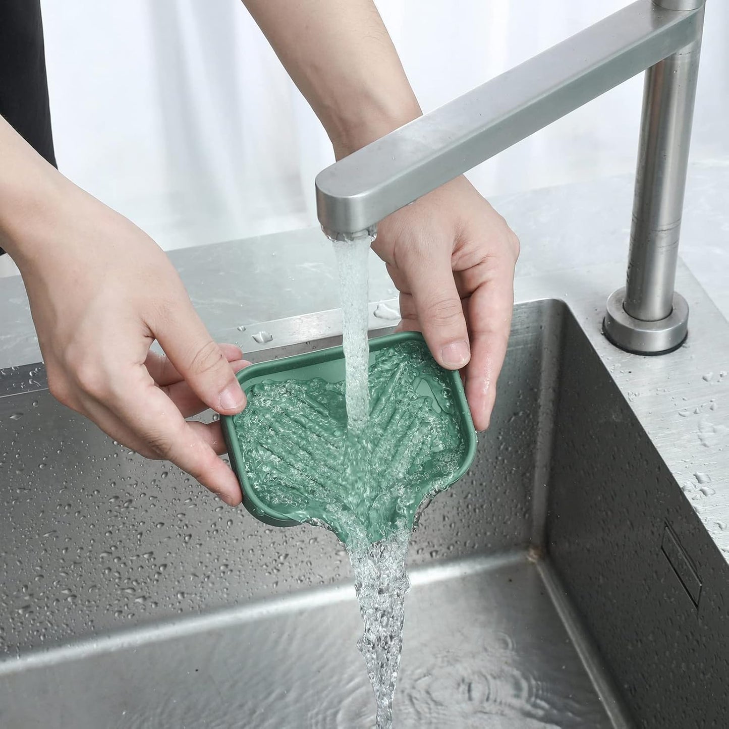 MicoYang Silicone Bathroom Soap Dishes with Drain Spout-Bathroom and Kitchen Sink Organizer,Sponge Holder,Dish Soap Tray,Perfect for Dispenser,Scrubber,Bottle,Cup on Sink or Counter-Coffee 4.9"×3.2"