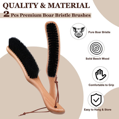 Bokon 2 Pcs Lint Brushes for Clothes with 100% Soft Horse Hair Bristle Beech Wood Handle Natural Reusable Garment Brush Lint Remover for Hat Wool Coats Suits Hat Velvet Furniture Pet Hair Shoe