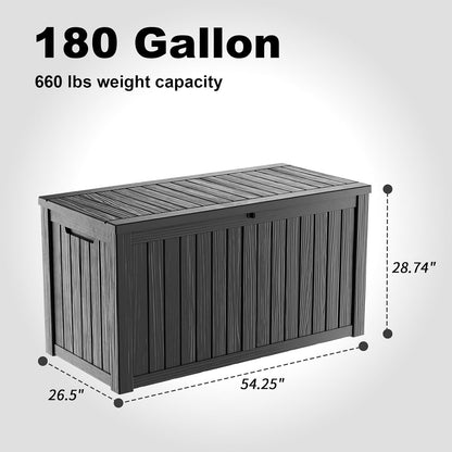 ROJIK 340 Gallon Deck Box Outdoor Waterproof,Weatherproof Outdoor Storage Boxes Lockable with Lid,Outside Resin Storage Bench for Patio Cushions,Garden Tools and Pool Accessories(Black)