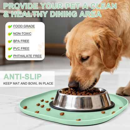 SMILOOL Silicone Pet Food Mat with Raised Edge for Food and Water Bowl, Dog Feeding Mats, Cat Food Trays for Floor Waterproof, Rubber Tray for Dogs and Cats, 19 x 12 x 0.7 Black