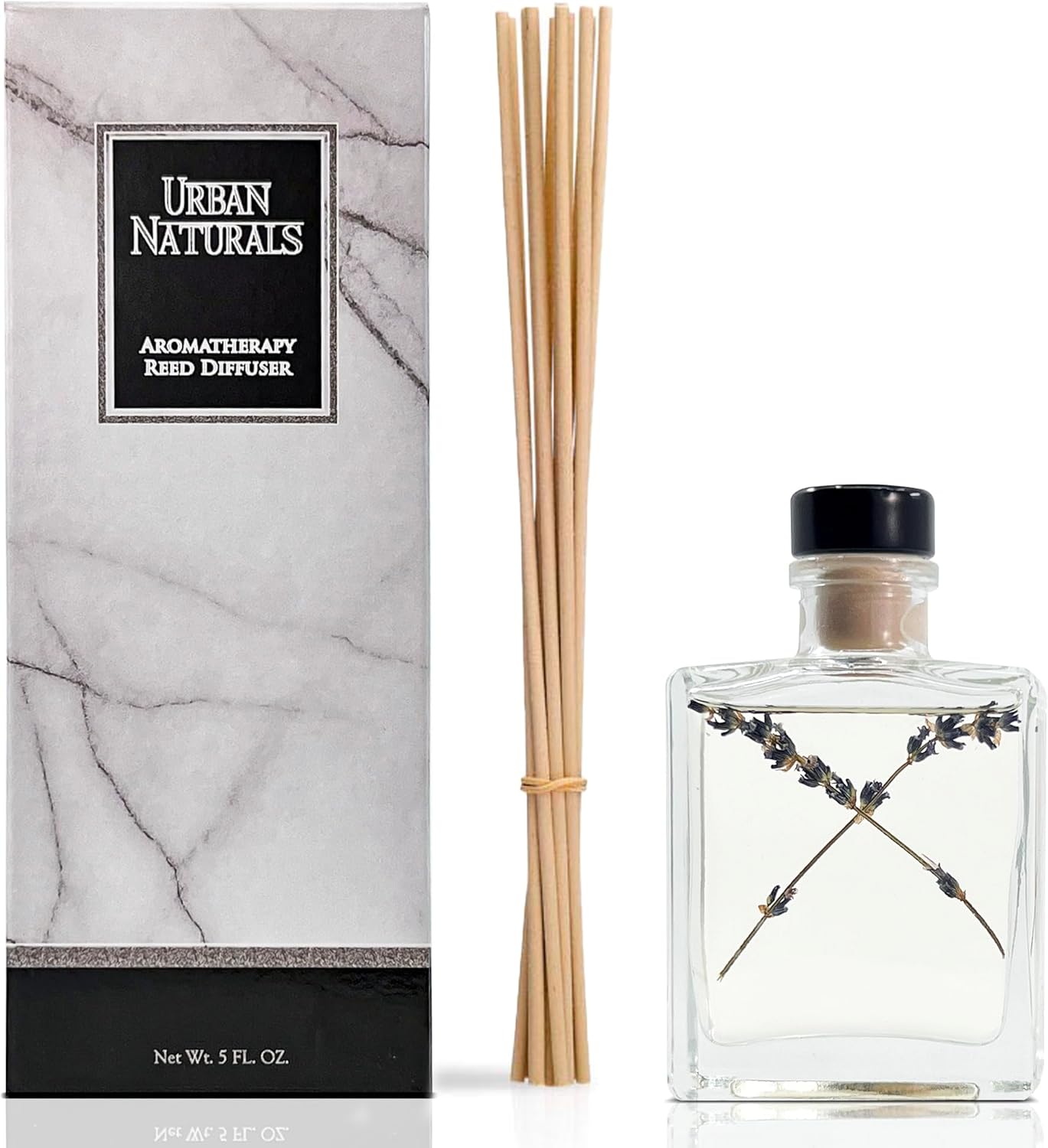 Urban Naturals Smoked Vanilla Reed Diffuser Set with Vanilla Bean, Sandalwood & Leather – 5 Ounce Sleek Black Rectangular Refillable Glass Bottle – Made in the USA