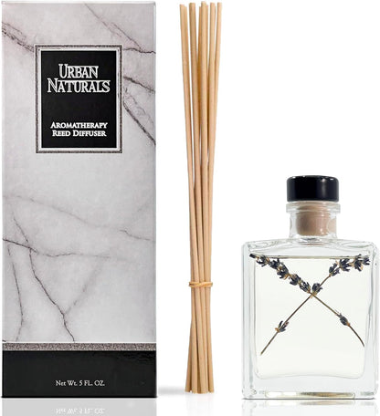 Urban Naturals Smoked Vanilla Reed Diffuser Set with Vanilla Bean, Sandalwood & Leather – 5 Ounce Sleek Black Rectangular Refillable Glass Bottle – Made in the USA