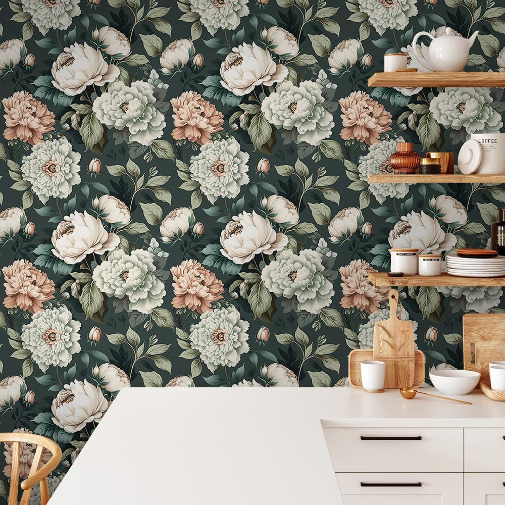 18"x236" Boho Cream/Brown Daisy Flower Peel and Stick Self Adhesive Wallpaper Removable Contact Paper Stick on Easy Peel Off Wall Paper for Kitchen Bedroom Bathroom Renter