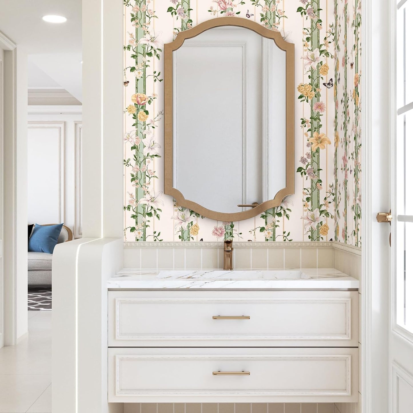 BOKEBEVE Leaves Contact Paper Floral Wallpaper Stick and Peel Boho Damask Wall Paper for Liner Drawer Cabinet Backsplash Renter Friendly Waterproof 17.5 x 118In