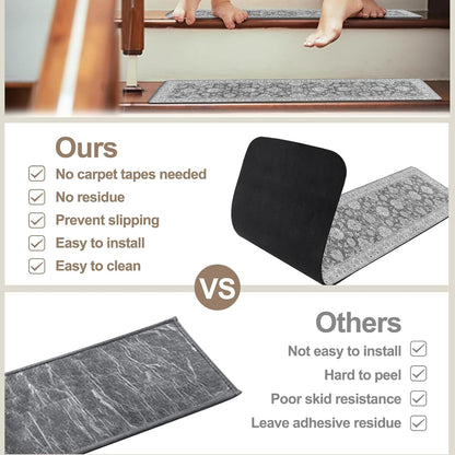 OJIA Extra Non-Slip Stair Treads for Wooden Steps 15PCS, 30"X8" Rubber Indoor Stair Runner Slip Resistant Stair Rugs Safety Mats for Dogs, Kids & Elders, Stairway Grip Step Treads, Gray