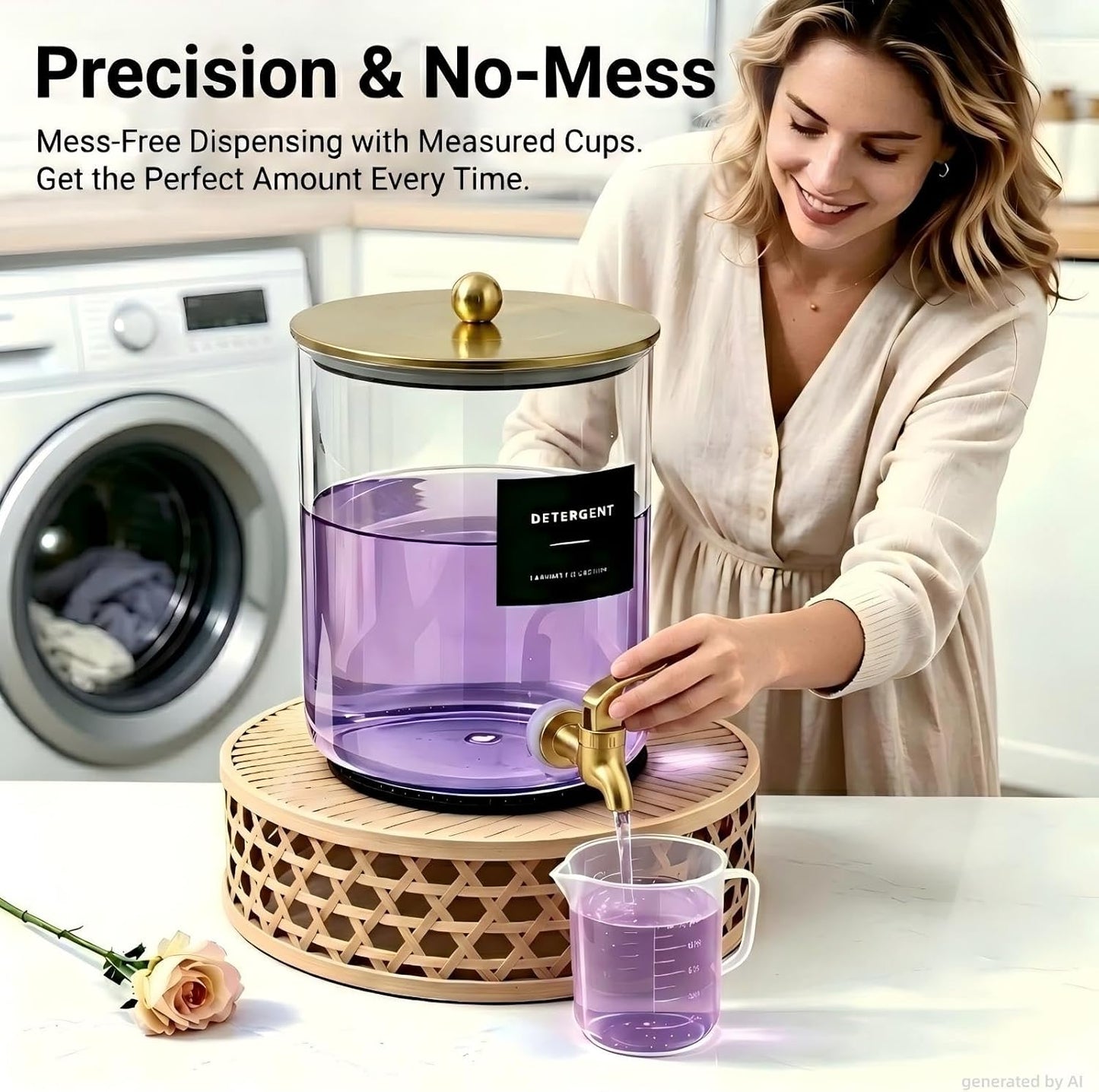 Glass Laundry Detergent Dispenser,1 Gallon Large Liquid Soap 2 Pack(Gold) | Complete borosilicate jars set with leakproof spigots, protective silicone mats, minimalist labels, and dosing cups