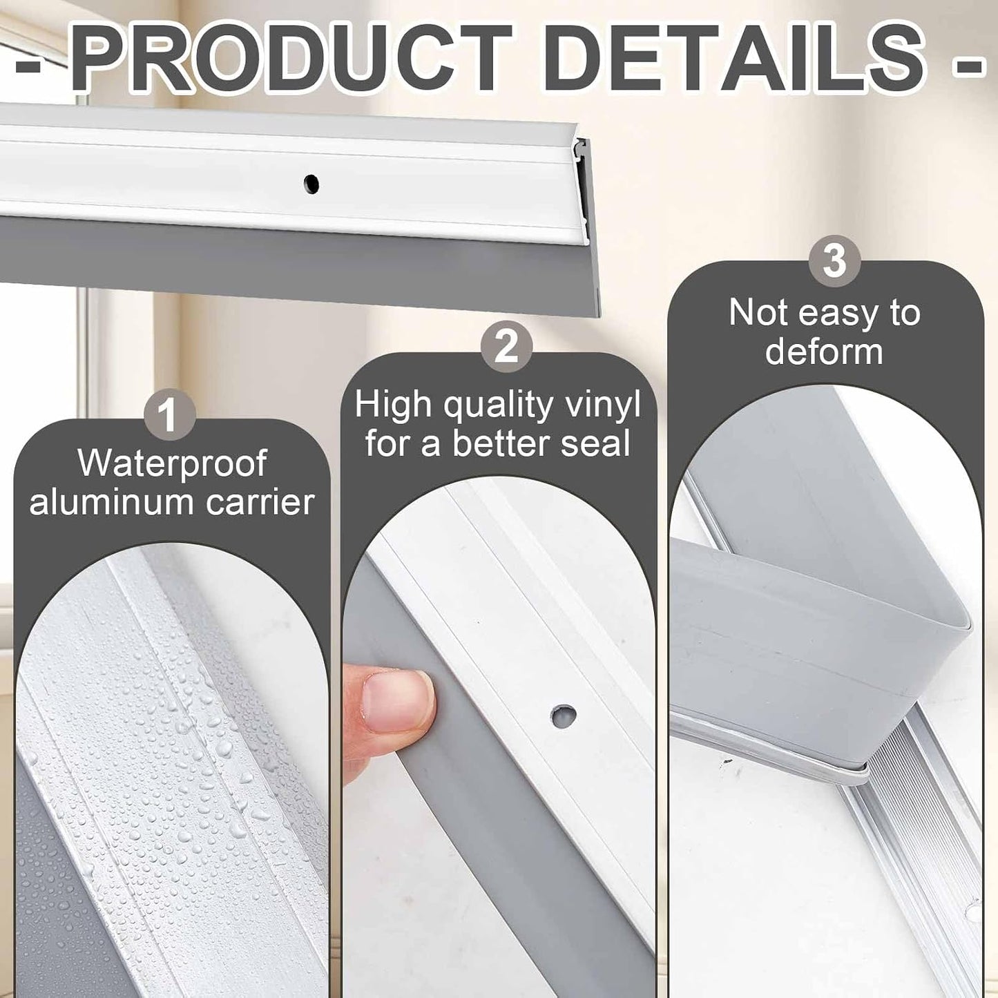 FoldTier 4 Pcs Slotted Door Sweep for Bottom of Door Exterior and Interior, 2-1/8 x 36 Inch, Aluminum Threshold Seal with Flexible Split Rubber, Weather Stripping Draft Dust Noise Stopper
