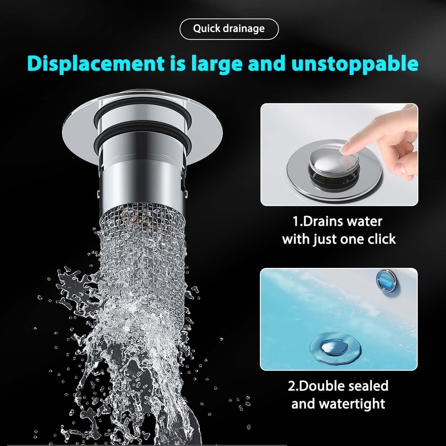 Bathroom Sink Stopper Hair Catcher, Pop Up Drain Plug with Strainer and Filter Basket, Universal Replacement Cover, 2 Pack