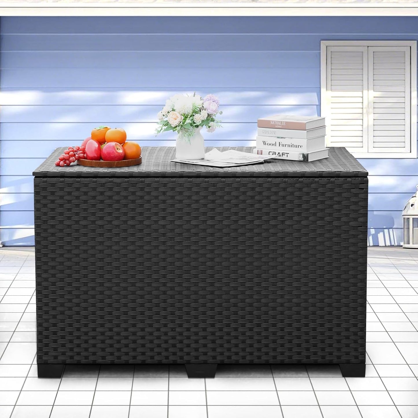 Lviden 180 Gallon Deck Storage Box Outdoor Storage Box Large Patio Storage Bin with Waterproof Lining Bag Cushion Storage Bin Outdoor, Black