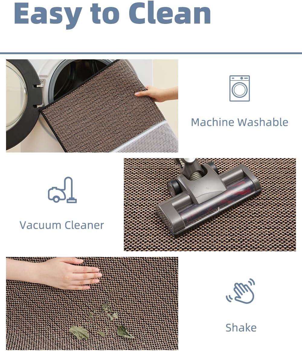 PADOOR Non-Slip Bath Mat With Rubber-Backing, Braided Absorbent Machine Washable Thin Rug for Bathroom Floor, Quick Dry, Fits Under Door, 17''x24'' Beige