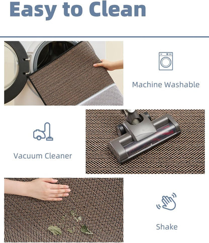 PADOOR Non-Slip Bath Mat With Rubber-Backing, Braided Absorbent Machine Washable Thin Rug for Bathroom Floor, Quick Dry, Fits Under Door, 17''x24'' Beige