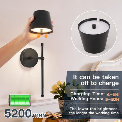 TaoFiaCo Battery Operated Wall Sconces Set of 2, Wireless Wall Sconce with Remote Dimmable Timer, Rechargeable 5200mAh, Cordless Wall Light for Bedroom Living Room, Hallway, Light Decor
