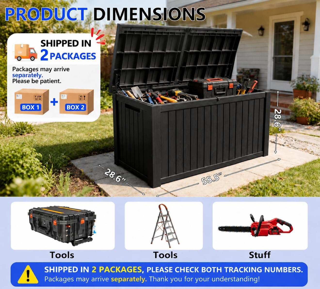 320 Gallon Outdoor Storage Box Resin Deck Box All Weather Waterproof Large Lockable Storage Container Deck Box for Patio Furniture, Garden Tools, Lockable, Black