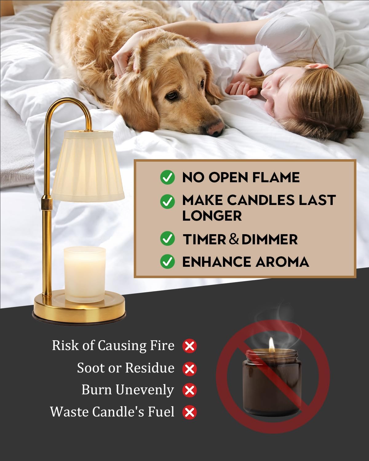 Candle Warmer Lamp Wood with Timer, Dimmable Electric Candle Lamp Warmer for Jar Candles, 2*35 Watt Bulb, Mothers Day Birthday Gifts for Women Men, Decorative Wooden Candle Lamp for Bedroom Home Decor