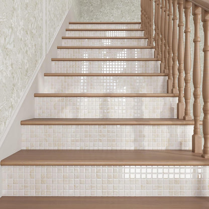 CRE8TIVE 4 Sheets Beige Peel and Stick Backsplash Small Square Mosaic Stick on Tiles for Kitchen Backsplash Tile Stickers 12"x12" Adhesive 3D Marble Wall Tiles for Bathroom Shower Tile Waterproof
