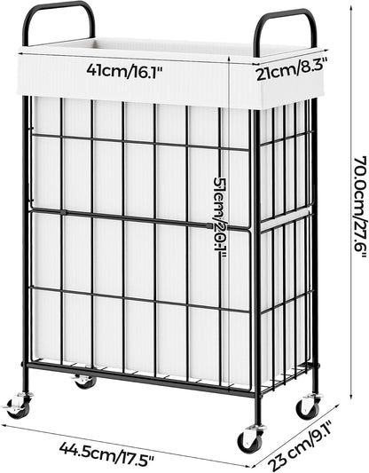 2 Section Laundry Hamper with Wheels and Brake, 100L Laundry Sorter Cart with 2 Removable Liner Bags, Metal Handle, Rolling Laundry Basket for Bedroom Laundry Room