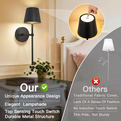 TaoFiaCo Battery Operated Wall Sconces Set of 2, Wireless Wall Sconce with Remote Dimmable Timer, Rechargeable 5200mAh, Cordless Wall Light for Bedroom Living Room, Hallway, Light Decor