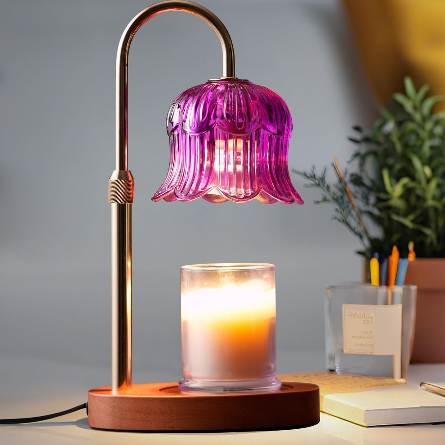 CRMILL Candle Warmer Lamp with Timer: Adjustable Dimmable Height Adjustable Warming - Flower Shape Wax Lamp Jar Candles No Flame Modern Home Decor Table Lights - Home Living Bedroom