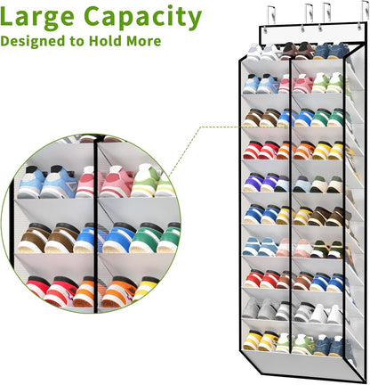 KEEPJOY Over The Door Shoe Organizer,Hanging Shoe Organizer 12 Mesh Pockets Shoe Organizer for Closet,Works Well for Men and Woman Kids Shoes Storage, 57.5×12.6inch(Beige)