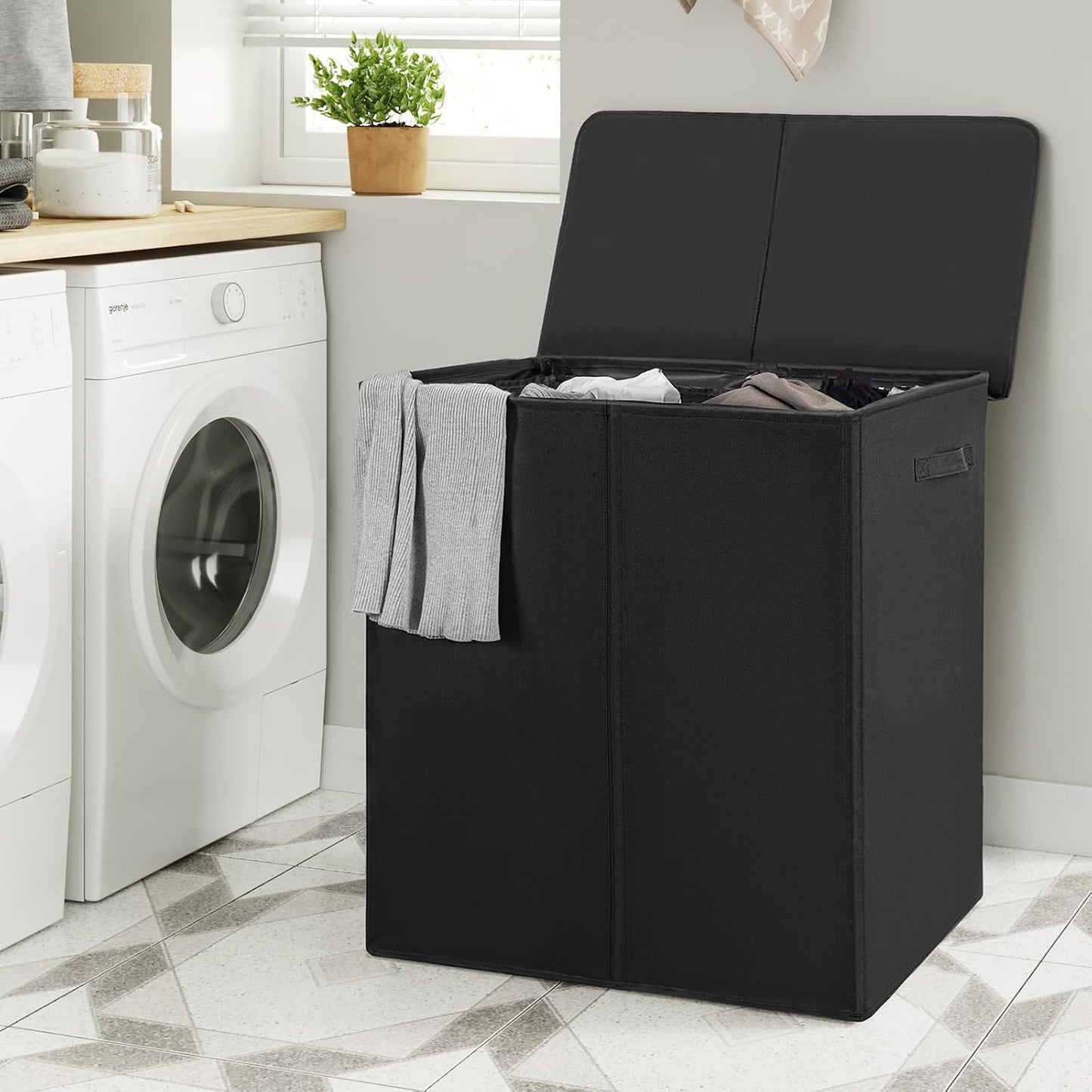 WOWLIVE 180L Laundry Hamper with Lid 3 Section,Large Laundry Basket with Removable Bags and Handles,Collapsible Dirty Clothes Hampers for Laundry,Laundry Basket Organizer for Laundry Room,Dorm,Beige