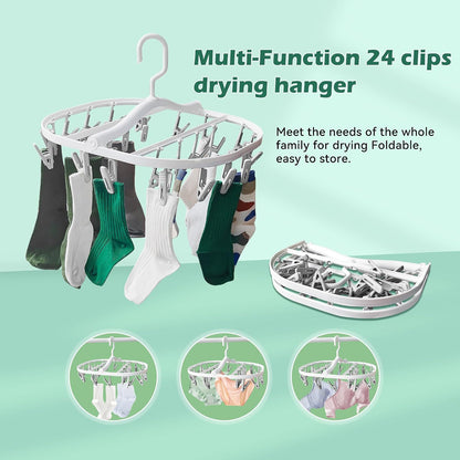 Plastic PP Drying Hanger, Anti-Rusty Drying Rack for Clothes, Socks, Lingeries, Delicates, Drying Hanger with 32 Clips for Baby Clothes, Towels