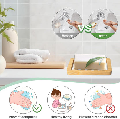 2 Pack Wooden Soap Holder Bamboo Soap Dish for Shower with Self Draining Tray Natural Bar Soap Holder and Soap Saver for Bathroom Kitchen Sink