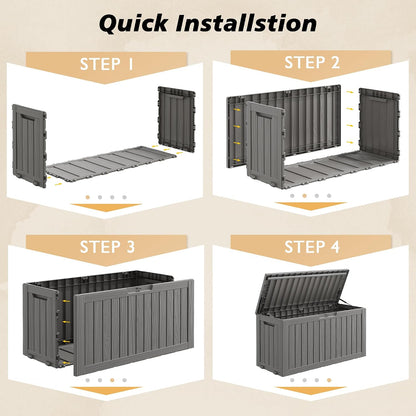 Fancyango 75 Gallon Outdoor Deck Box Waterproof, Large Storage Box for Patio, Resin Storage Bench Lockable for Garden Tools, Package Delivery, Black