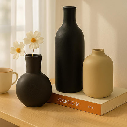Ceramic Vase, Flower Vases Set of 3 Living Room Decor, Farmhouse Decor, Decorative Vase for Home Coffee Table, Book Shelf, Kitchen, Bedroom Centerpiece Table Decorations