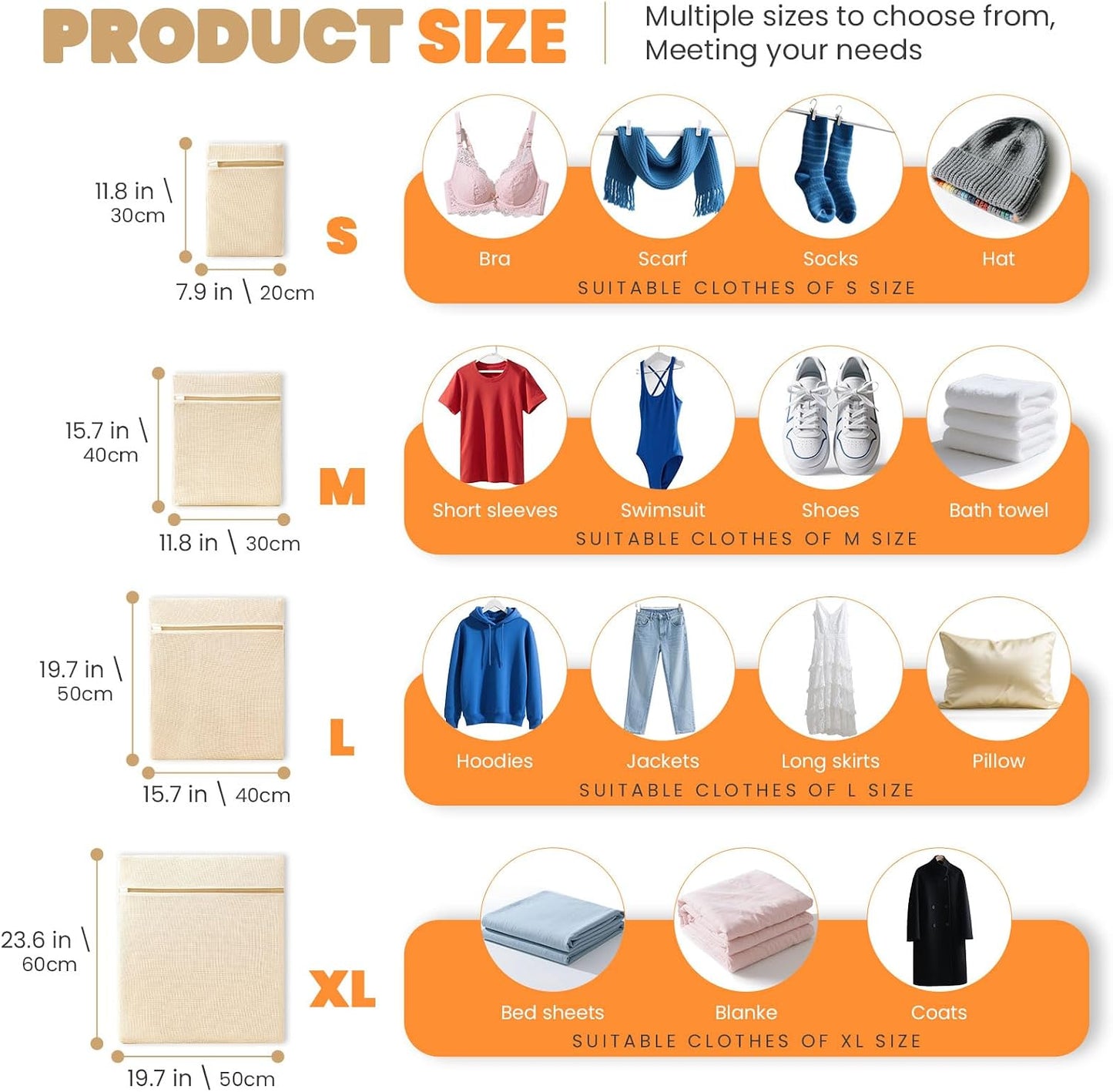 ABRRLO 4Pcs Cotton Mesh Laundry Bags for Delicates,Breathable Mesh Garment Bag for Washing Machine,Travel Wash Bags with Zipper for Bras,Underwear,Socks,Baby Clothes,Laundry Dorm Room Essentials(S)