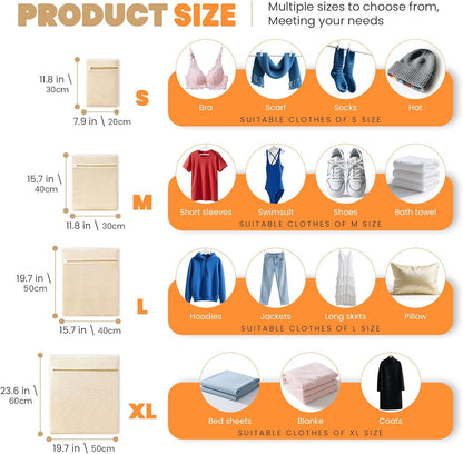 ABRRLO 4Pcs Cotton Mesh Laundry Bags for Delicates,Breathable Mesh Garment Bag for Washing Machine,Travel Wash Bags with Zipper for Bras,Underwear,Socks,Baby Clothes,Laundry Dorm Room Essentials(S)