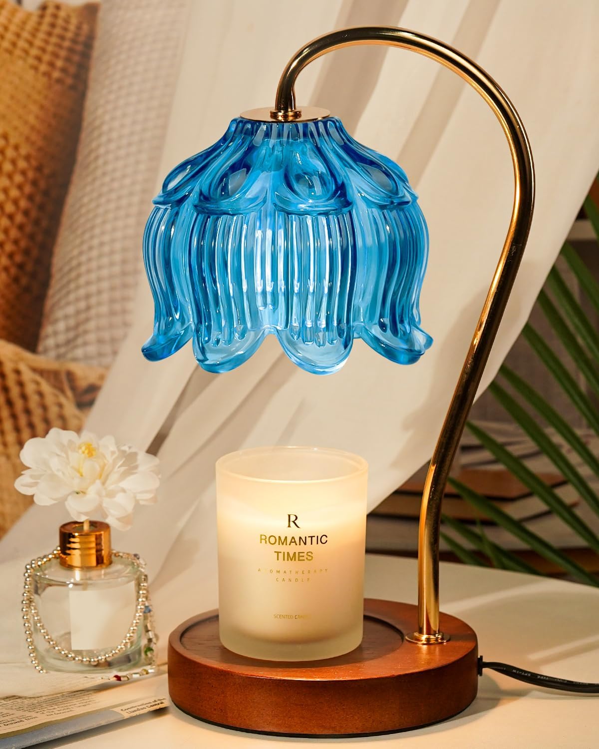 Funistree Flower Candle Warmer Lamp with Timer, Dimmable Candle Lamp Warmer, Christmas Birthday Gifts for Women Mom Her, Housewarming Home Decor, Lotus Wax Warmer for Yankee Candles - Lily Amber