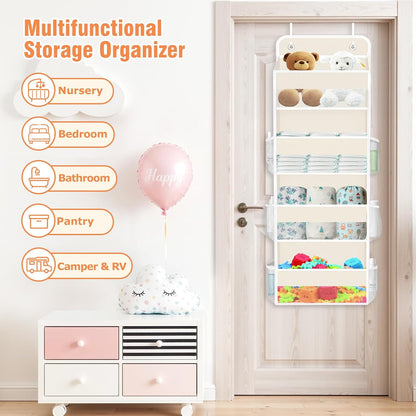 WISELIFE Over The Door Organizer Storage 4 Shelves Large Capacity Hanging Bedroom Storage Solution with 6 Side Pockets for Dorm Bathroom Pantry Nursery and Baby Essentials Holds up to 40 Lbs (Black)