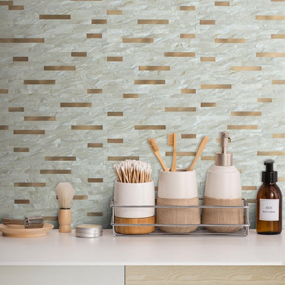 AULIGET 20 Sheets Peel and Stick Backsplash, Black & Grey Wood Look PVC Mixed Metal Stick on Backsplash Tiles for Kitchen